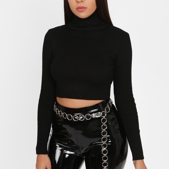 cropped black turtle neck